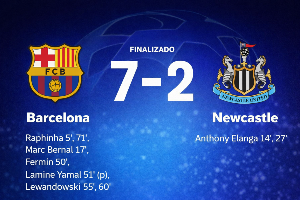 Resultado FC Barcelona 7-2 Newcastle United en Champions League con goleadores y marcador final