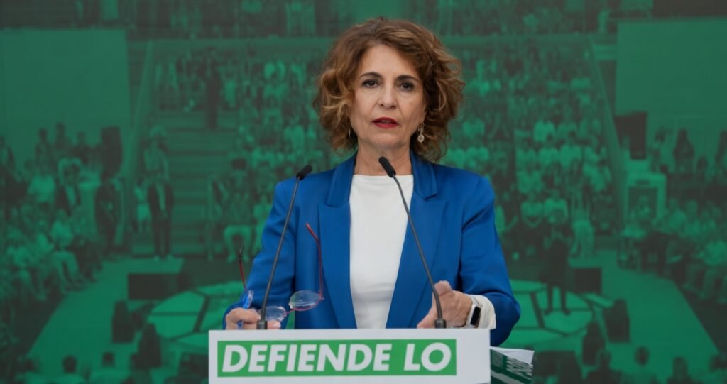 María Jesús Montero en un discurso sobre las elecciones andaluzas