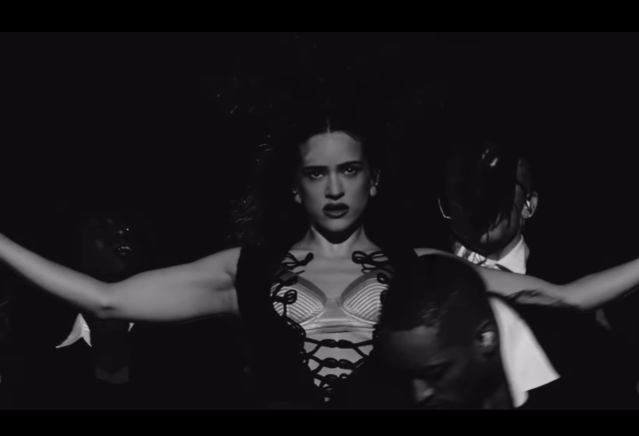 Captura de video de Rosalía en el escenario del Unipol Forum de Milán, mostrando malestar antes de suspender su concierto por intoxicación alimentaria durante su gira Lux Tour 2026.