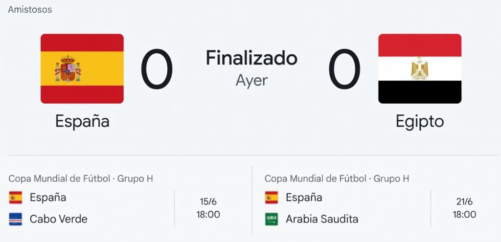 Resultado España 0-0 Egipto en amistoso internacional en RCDE Stadium con próximos partidos de la selección destacando a Lamine Yamal y el portero Shobeir