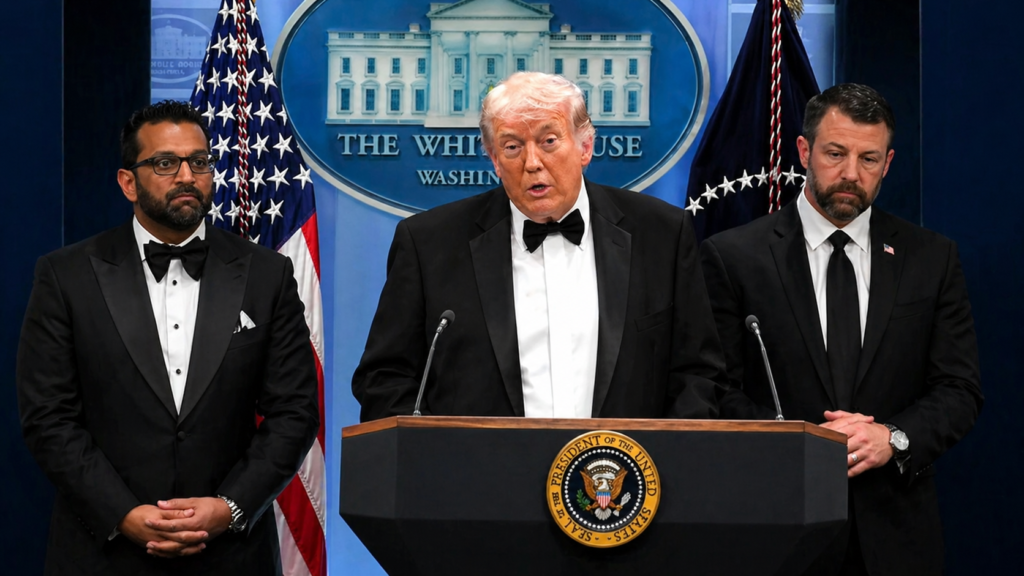 Donald Trump durante rueda de prensa en la Casa Blanca tras el atentado en Washington