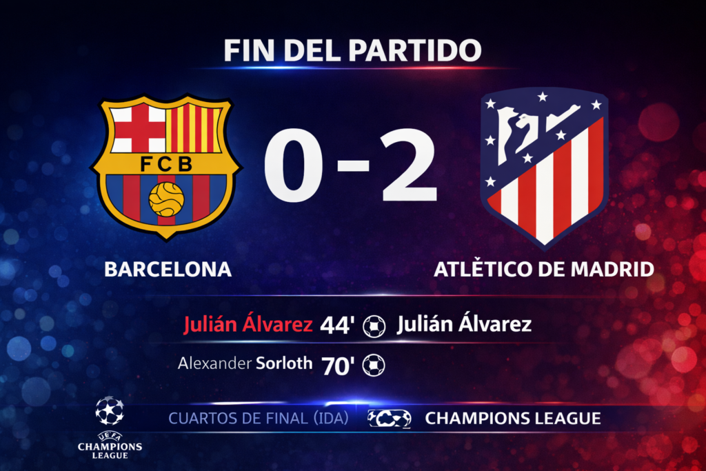 Resultado Barcelona 0-2 Atlético de Madrid Champions League con goles de Julián Álvarez y Sorloth