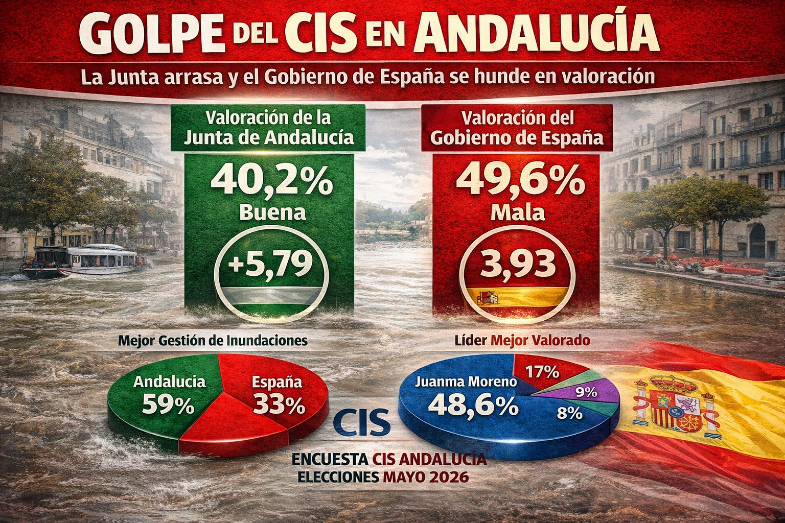 Resultados CIS Andalucía: comparación valoración Junta de Andalucía y Gobierno de España en encuesta electoral 2026