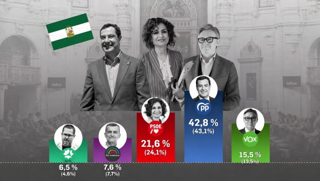 Encuesta del CIS en elecciones andaluzas con resultados de PP, PSOE y Vox y candidatos principales