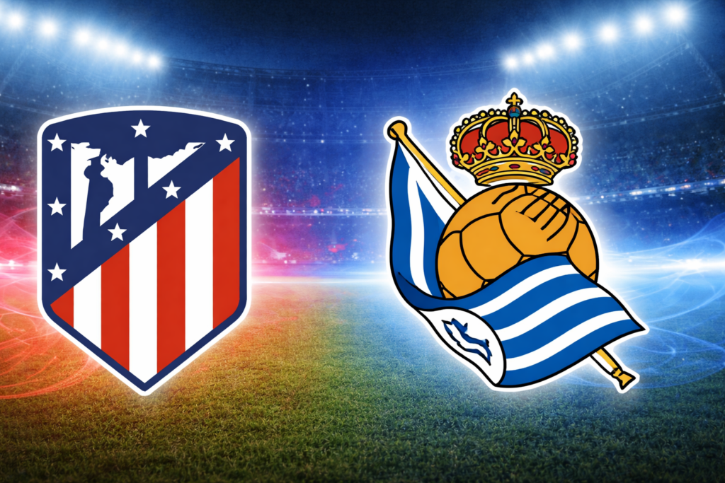Escudos del Atlético de Madrid y Real Sociedad en la final de la Copa del Rey 2026