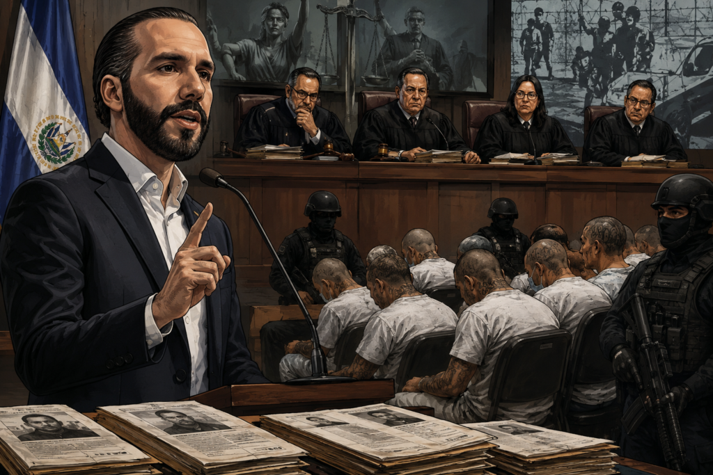 Bukele y El Salvador durante juicio masivo contra líderes de la MS-13