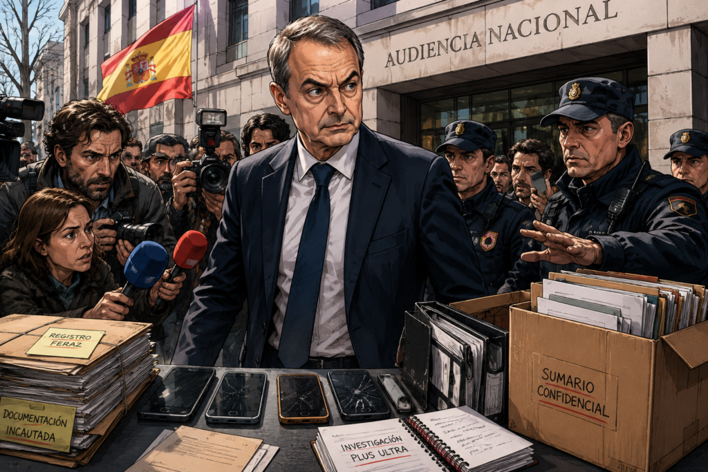 José Luis Rodríguez Zapatero en una ilustración sobre el caso Plus Ultra frente a la Audiencia Nacional