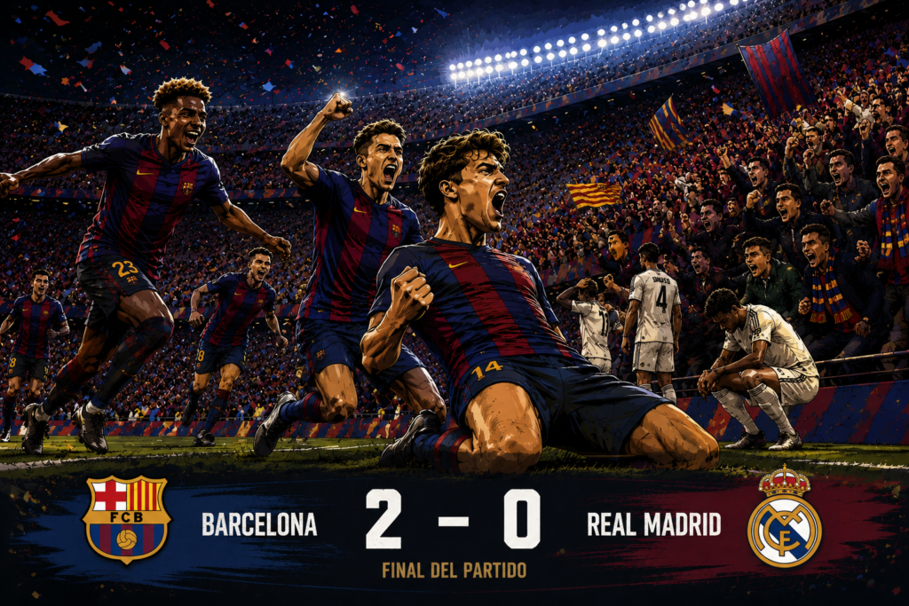 Jugadores del Barça celebrando el 2-0 ante el Real Madrid en el Clásico del Camp Nou