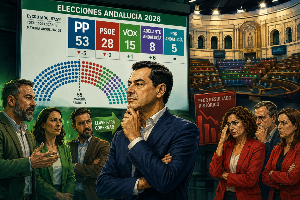 elecciones andaluzas 2026 con Moreno obligado a negociar con Vox