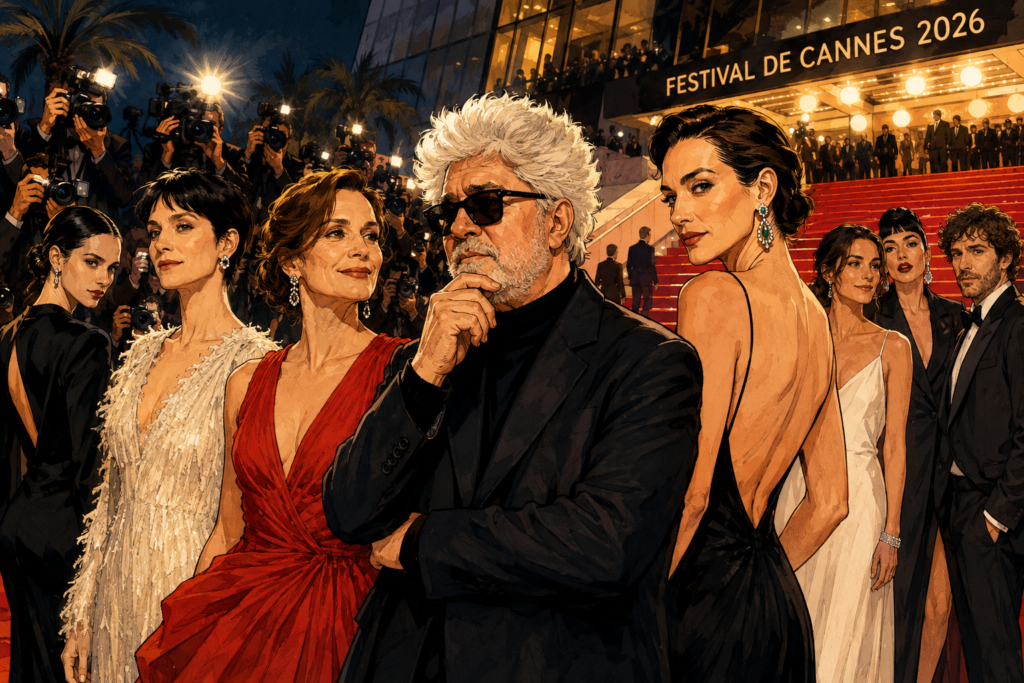 Pedro Almodóvar junto al elenco de Amarga Navidad en la alfombra roja del Festival de Cannes 2026
