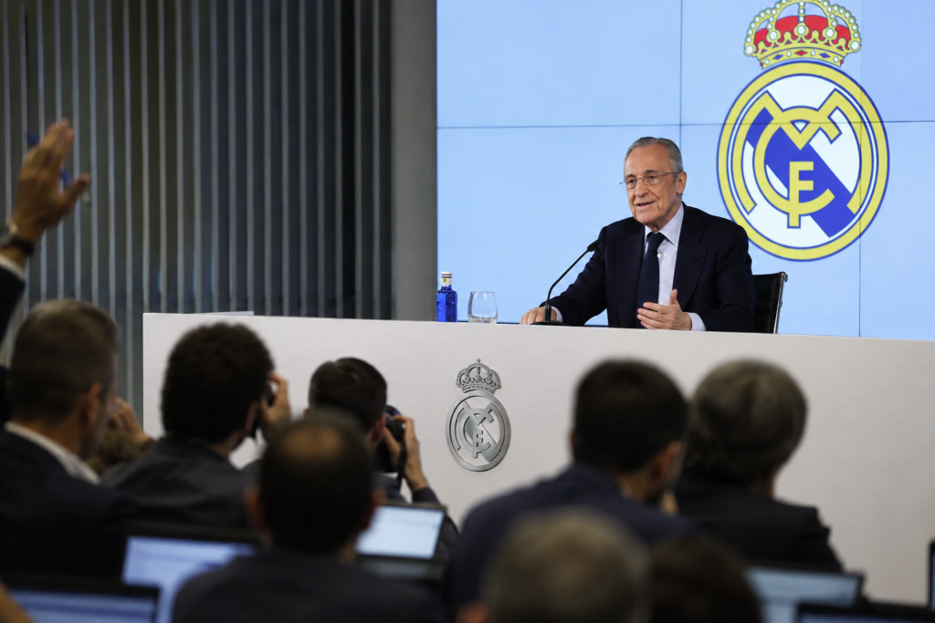 Florentino Pérez durante la rueda de prensa sobre las elecciones del Real Madrid
