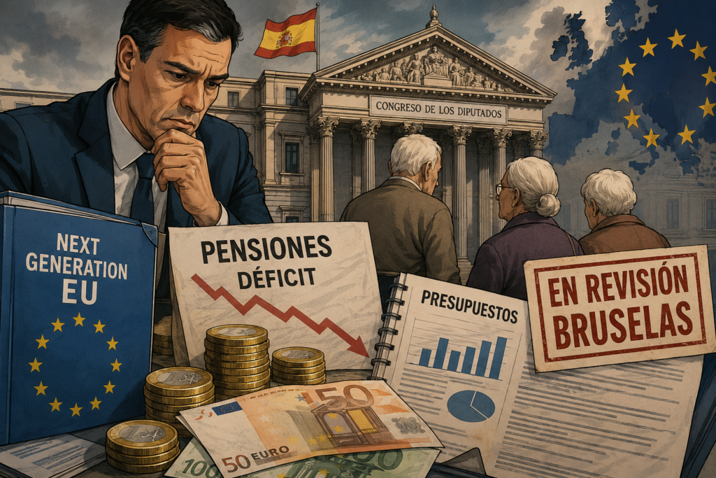 Ilustración sobre los fondos Next Generation utilizados en el debate sobre pensiones en España