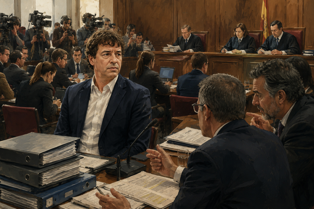 David Sánchez durante la primera sesión del juicio por presuntas irregularidades en su contratación en la Diputación de Badajoz