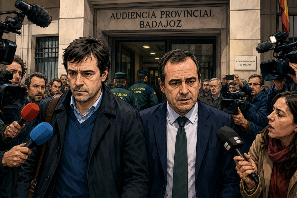Hermano de Sánchez y Miguel Ángel Gallardo llegando al juicio en la Audiencia Provincial de Badajoz