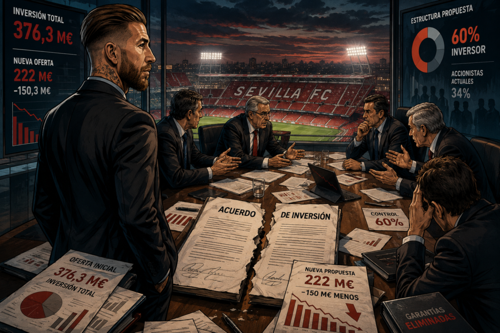 Sergio Ramos observa el estadio del Sevilla FC durante las negociaciones fallidas para la compra del club.