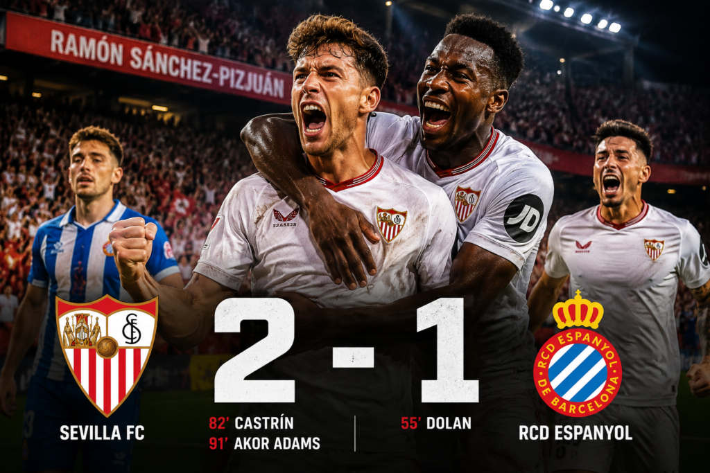Sevilla Espanyol 2-1 con celebración de la remontada en el Sánchez-Pizjuán