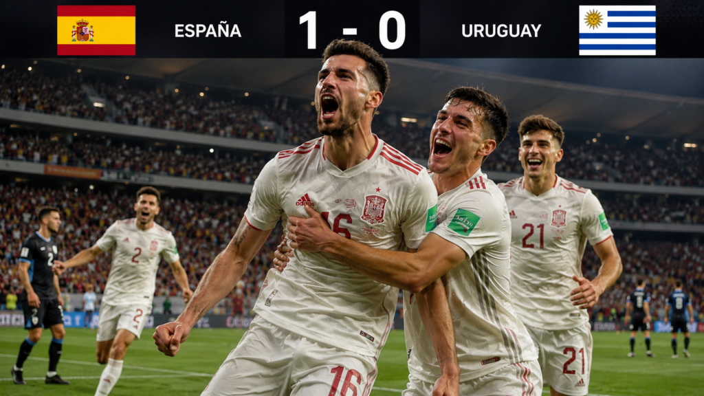 España Uruguay Mundial 2026 con Álex Baena celebrando el gol decisivo