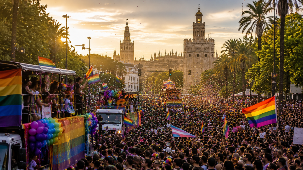 Cabalgata del Orgullo Sevilla 2026 recorriendo el centro histórico de la ciudad