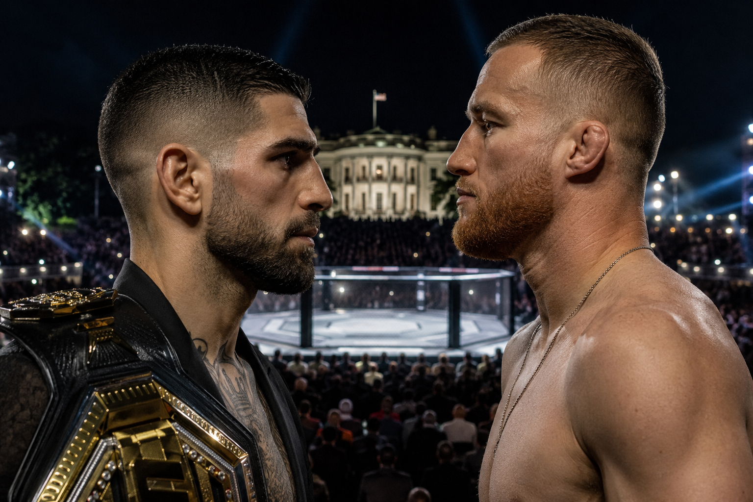 Ilia Topuria vs Justin Gaethje durante UFC Freedom 250