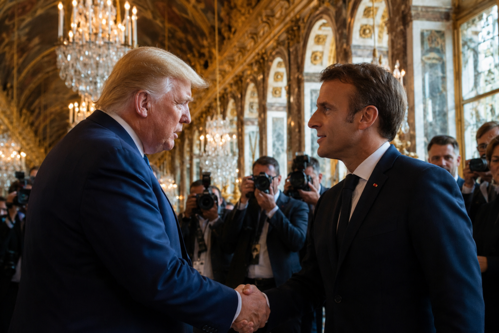 Trump y Macron durante su encuentro histórico en el Palacio de Versalles