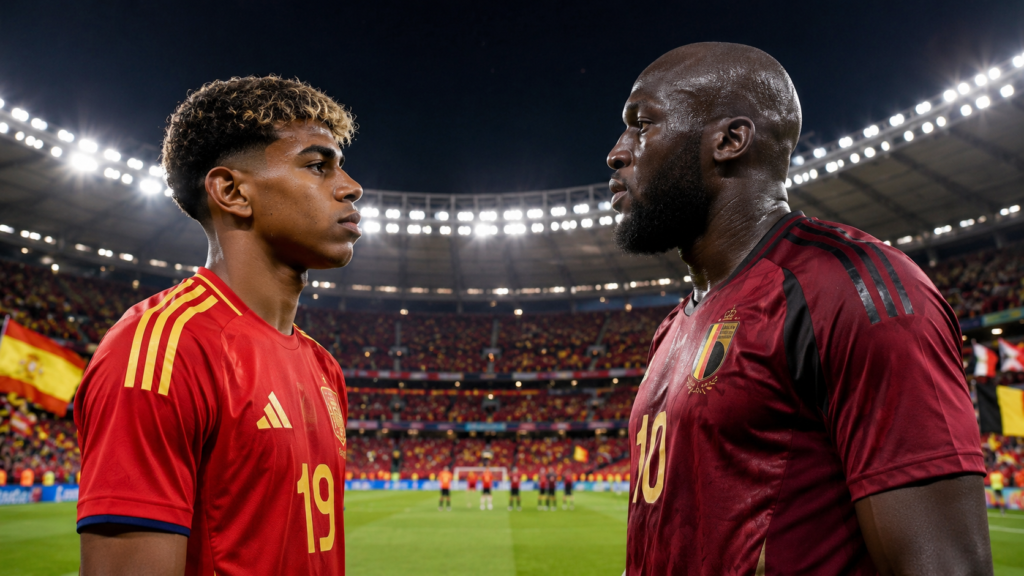 Lamine Yamal y Romelu Lukaku antes del España Bélgica del Mundial 2026