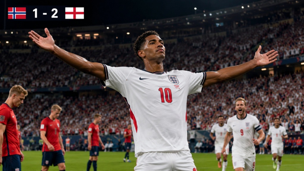 Jude Bellingham celebra el gol decisivo del Noruega vs Inglaterra en el Mundial 2026
