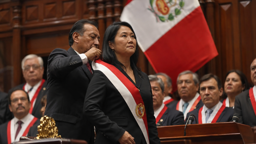 Keiko Fujimori presidenta de Perú durante su investidura en Lima