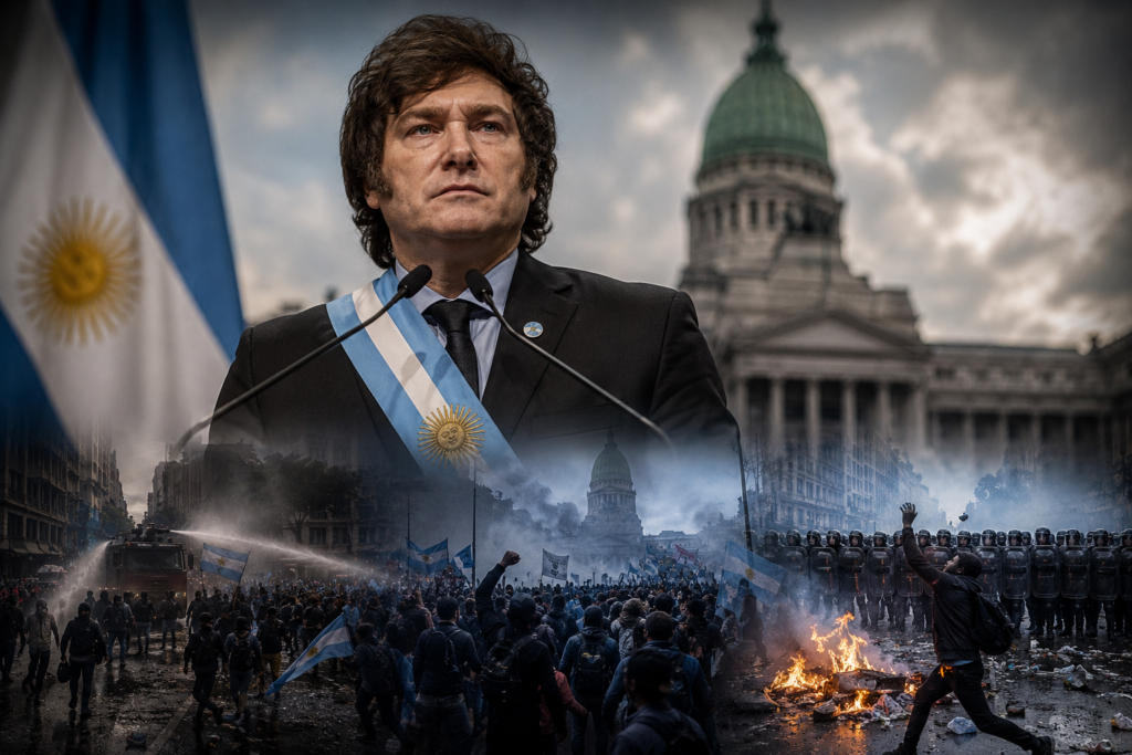 Javier Milei ante los disturbios en Argentina por la Ley de Inviolabilidad de la Propiedad Privada