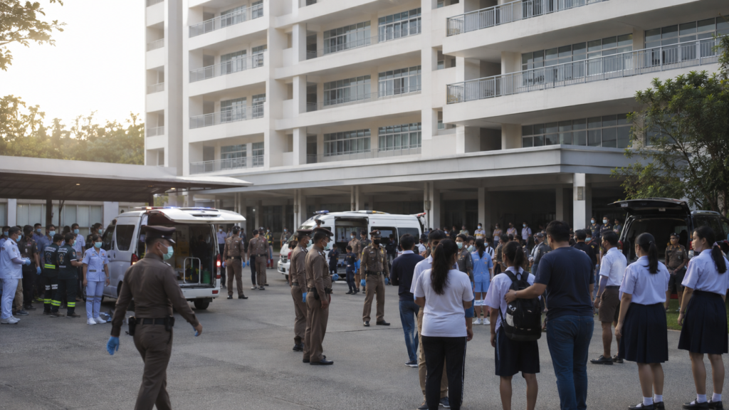 Tiroteo en una escuela de Tailandia con policías y ambulancias en Nonthaburi