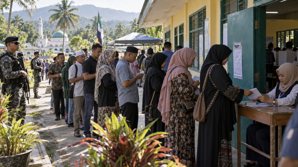 Elecciones Bangsamoro 2026 con ciudadanos votando en el sur de Filipinas