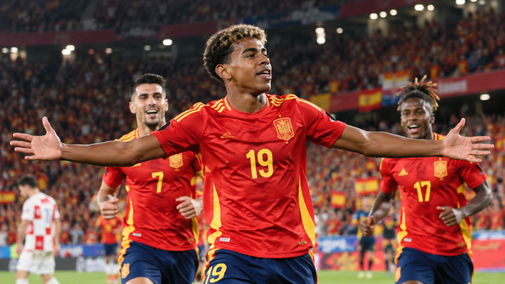 Lamine Yamal celebra un gol en el España Croacia de la Nations League 2026