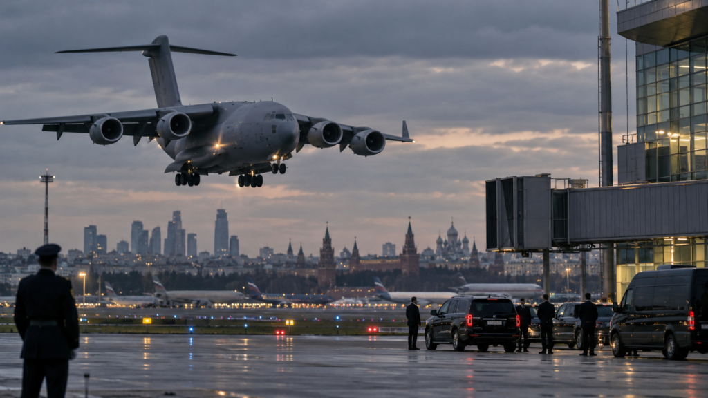 Avión militar estadounidense en Moscú durante la reunión secreta de la CIA en Rusia