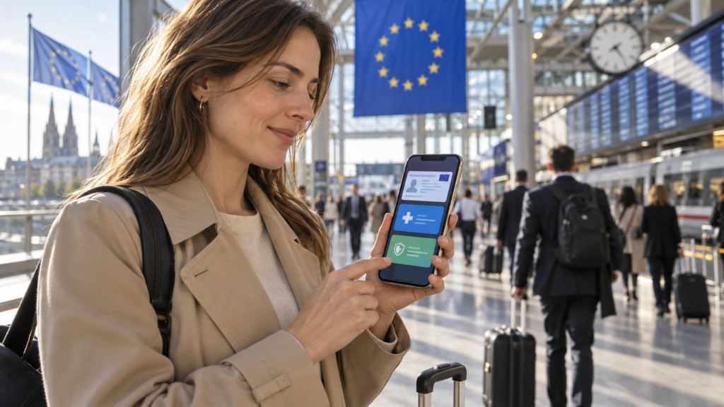 Tarjeta europea de Seguridad Social digital ESSPASS utilizada desde un teléfono móvil