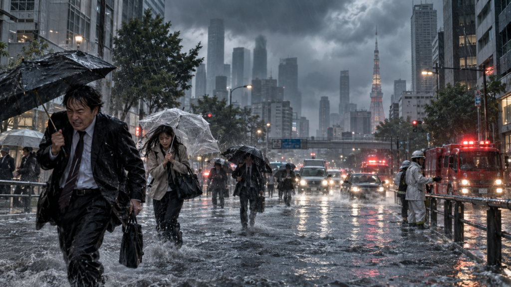 Tifón Dujuan Japón 2026 con fuertes lluvias sobre Tokio
