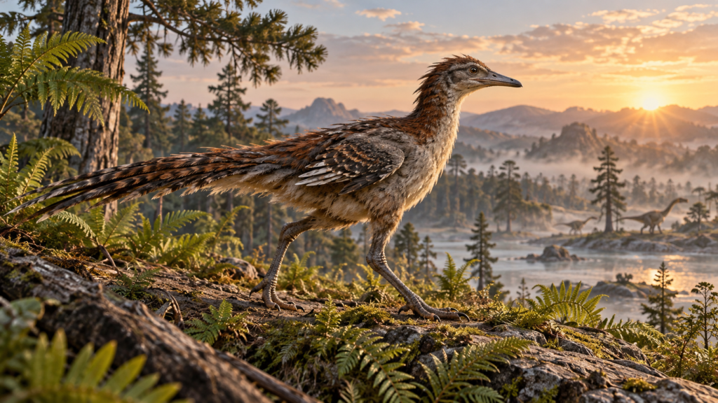 Ave de 150 millones de años Yuezhuornis yangyuanensis recreada en el Jurásico de China