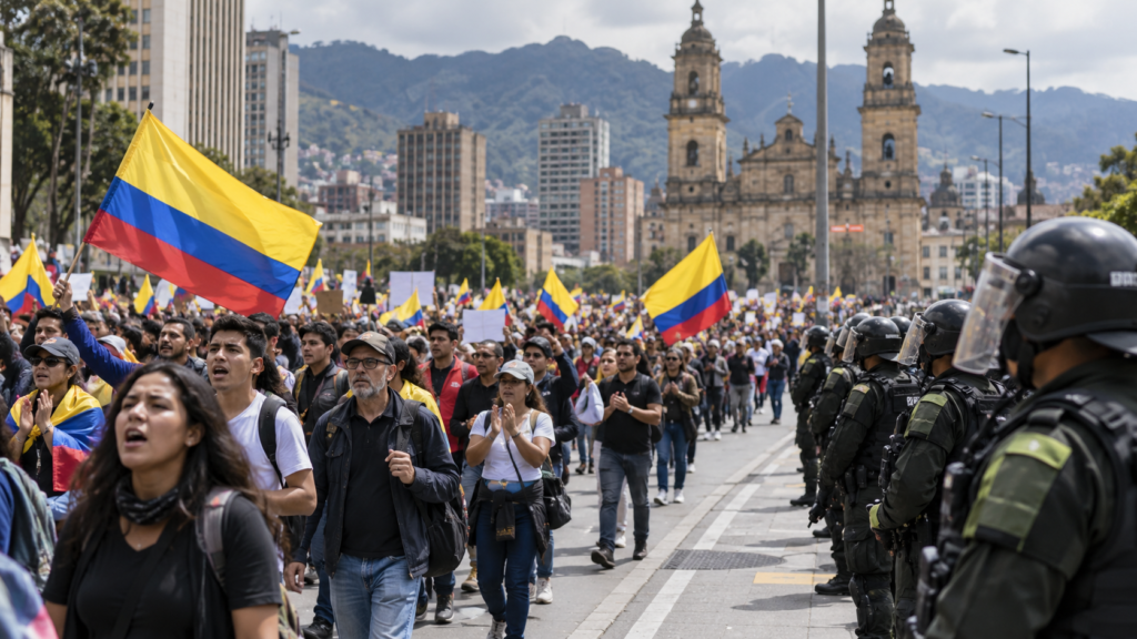 Decreto sobre protestas en Colombia durante una manifestación pacífica en Bogotá