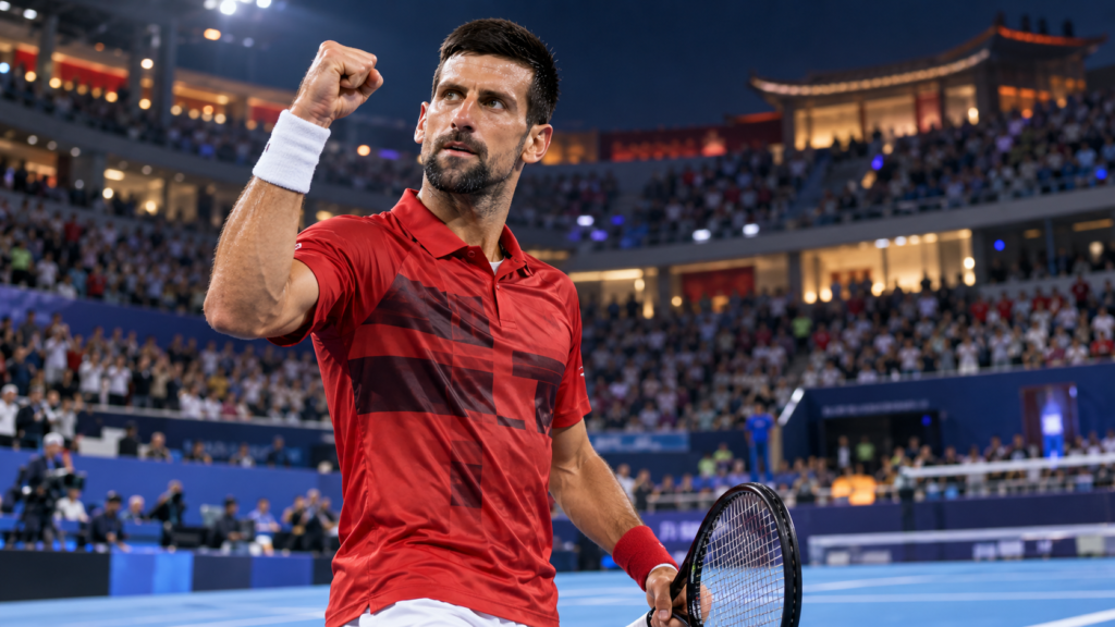 Novak Djokovic celebra su victoria en el China Open 2026 tras alcanzar un récord de 32 triunfos en Pekín