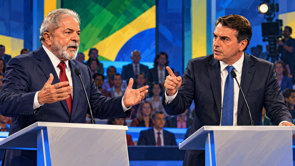 Lula y Flávio Bolsonaro durante un debate antes de las elecciones Brasil 2026